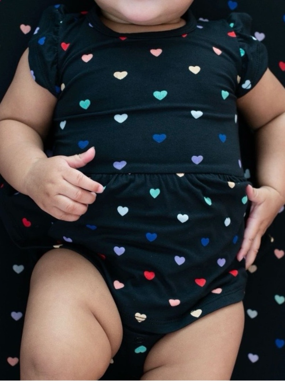 Kyte Baby Midnight Rainbow Heart Baby Bodysuit Dress